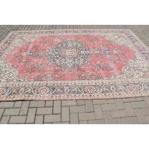 Alfombra de retazos de lana Vintage roja y azul 7,6X11,4 pies área grande para entrada o pasillo patrón abstracto en respaldo de látex - Product Image 3