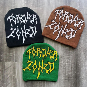 Lightweight With Letter Jacquard Knitted Custom Your Logo Cuffed Sports Jacquard Knitted Beanie Fashion Winter jacquard Beanie - Product Image 6