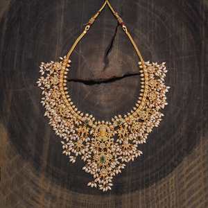 Silver Temple <b>Necklace</b> 181862 Gold Plated Ethnic Religious Style Floral Pattern Chain for Wedding & Gift - Product Image 2
