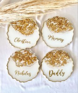 Vente en gros de sous-verres en agate de résine époxy blanche dorée de forme personnalisée sous-verres en résine dorée tapis et tampons en agate vaisselle abordable - Product Image 1