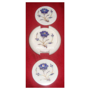 Wholesaler And Manufacturer <b>White</b> Marble Inlay Tea <b>Coaster</b> Set Round Shape For Corporate And Gifts Purpose In Cheapest Price - Product Image 1