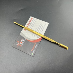 Removedor de esmalte de gel de doble cara chapado en oro al por mayor empujador de uñas de manicura empuje de cutículas de acero inoxidable para limpieza de uñas - Product Image 1