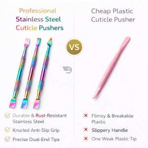 Kit de repousse-cuticules en acier inoxydable arc-en-ciel, 3 pièces, nettoyeur d'ongles double extrémité (plate et cuillère), outil de manucure et pédicure OEM - Product Image 5