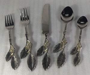 Juego de cubiertos de acero inoxidable con diseño de hojas personalizadas, utensilios de cocina decorativos - Product Image 4