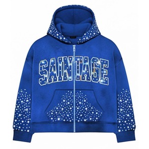 Sudadera con cremallera de diamantes de imitación peso pesado GSM con cremallera personalizada 100% algodón Terry invierno ropa de calle a prueba de viento para hombres y mujeres - Product Image 4