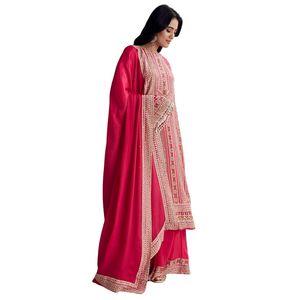 Rouge cramoisi imprimé Georgette soie Kurta Palazzo costume en gros femmes vêtements ethniques OEM vêtements usine en vrac vêtements de fête porter - Product Image 4