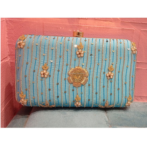 Evening Bridal <b>Clutch</b> <b>Bag</b> Embroidered Silk Party <b>Wedding</b> Purse with Geometric Pattern Satin Lining Metal Material - Product Image 1