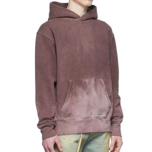 DEC usine surdimensionné sweat à capuche marron personnalisé Vintage français éponge hommes sweat coton pull Logo imprimé acide lavé sweats à capuche - Product Image 2