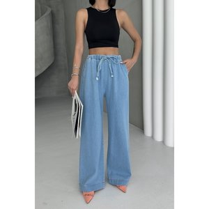 <b>Elastic</b> <b>Waist</b> Palazzo Trousers 7076 - Medium Blue - Product Image 1