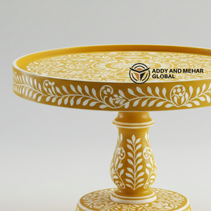 Exhibición de pastel con incrustaciones de hueso amarillo artesanal de calidad superior Pedestal redondo elegante hecho a mano para pasteles o pasteles y uso en fiestas - Product Image 4