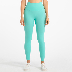 100% algodón Mujer cintura alta Color sólido Fitness Leggings Spandex Yoga pantalones con tela de punto gimnasio entrenamiento desgaste-modelo chica - Product Image 3