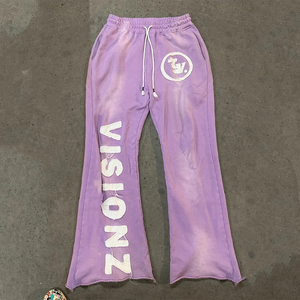Wholesale Custom Logo Distressed Patch Embroidered <b>Stacked</b> Acid Wash Flared Sweatpants OEM Service <b>Jogger</b> Embroidery Sweatpants - Product Image 3