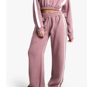 Women Solid Color <b>Polyester</b> <b>Tracksuit</b> Full Sleeve Crew Neck Loose Fit Casual Autumn Wear With Side Pockets Elastic Waist - Product Image 3