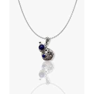 Stainless Steel Rhodium & Gold Plated Gourd Pendant <b>Necklace</b> with <b>Box</b> Chain - Product Image 1