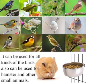 Huge Demand Supplied Stainless Steel Bird Hanging Bowl Water Food Bowl Bird Coop <b>Cage</b> Cups Parrot Dish Feeder with Clamp - Product Image 5