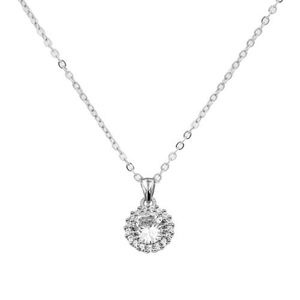 Collana con Ciondolo Cristiano Placcato Oro Rodio con Zirconia Cubica Taglio Brillante Rotondo Design Floreale Geometrico Catena a Maglia Quadrata Unisex - Product Image 1