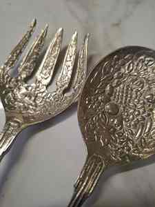 Serveur de salade d'argenterie en acier inoxydable conçu à la main de haute qualité pour le panier-cadeau de décor de thème de luxe de l'Inde - Product Image 3