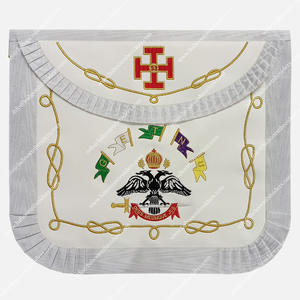 AASR 33rd Degree Delantal de cuero blanco bordado a máquina - Product Image 1