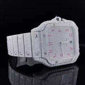 SM Jewels Luxury Automatic Movement Men's Stainless Steel Iced <b>Watch</b> Square Roman Numerals VVS Moissanite Diamond 40mm Analog - Product Image 2