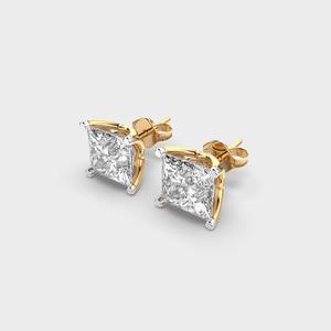 Boucles d'oreilles clous en or blanc/rose/jaune 18 carats avec diamants de laboratoire taille princesse pour femme (OEM) - Product Image 5