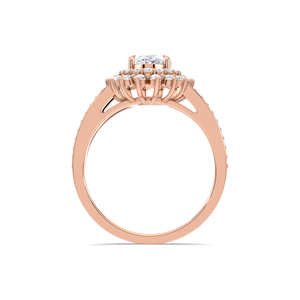 IGI Certified Oval Cut Lab Grown Diamond Double Halo <b>Split</b> Diamond Shank Engagement-Wedding <b>Ring</b> in 14K Yellow/White & Rose Gold - Product Image 4