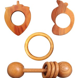 Mordedor de madera Sonajero para bebés Mordedor de silicona con anillo de madera Juguetes de dentición para bebés de 6 a 12 meses - Product Image 1