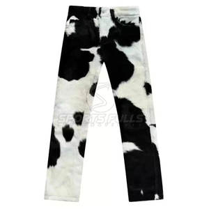 Pantalones de piel de vaca con pelo de diseñador para hombre, logotipo personalizado disponible, pantalones de piel de pelo de lujo para hombre, piel de vaca real, calidad hecha a mano - Product Image 2