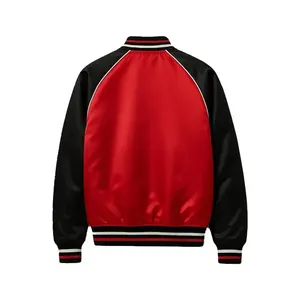Veste en satin rouge et noir de style universitaire avec bordure côtelée rayée - Product Image 2