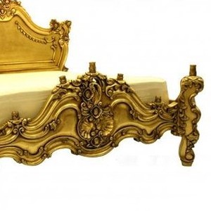 Cama de lujo de estilo clásico hecha de madera de teca, mueble de dormitorio y otros muebles, color dorado sólido - Product Image 4