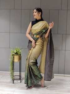 Sari Indio Tradicional de Diseño, el Más Hermoso, de Seda One Min Dola con Hermoso Estampado Digital y Acolchado con Lentejuelas - Product Image 3