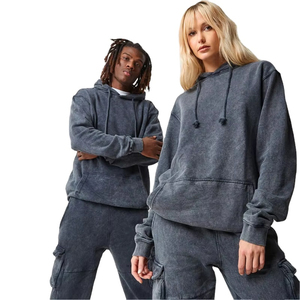 Vente en gros, personnalisation, ensemble 2 pièces unisexe pour homme et femme, hiver, à capuche, délavé à l'acide, nouveau style, coton, molleton français, lourd, pull - Product Image 1