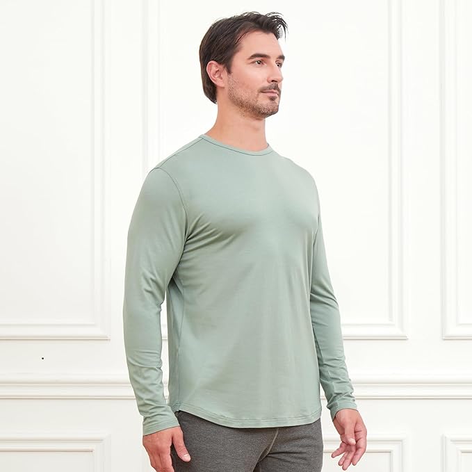 Men's Ultra-Soft Bamboo Viscose T-Shirt, Curved Hem Lightweight Cooling Cotton Blend Casual Tee