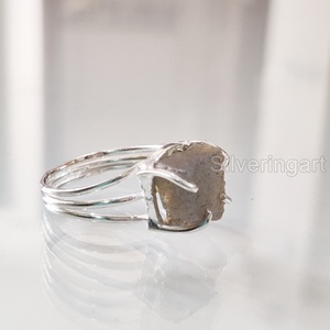 Raw Stone Jewelry Women's Ring Natural Rough Labradorite Gemstone 3 Plain Band Christmas <b>Valentine</b> <b>Gift</b> 925 Sterling Silver Ring - Product Image 4