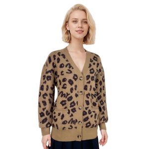 Cárdigan con estampado de leopardo para mujer, suéter de manga larga de punto abotonado, cálido, informal, a la moda, prendas de vestir exteriores holgadas - Product Image 4