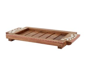 Snow Leaf Sheesham Wood Small <b>Tray</b> Wood <b>Serving</b> <b>Tray</b> <b>with</b> <b>Handles</b> Decorative <b>Serving</b> <b>Tray</b> Platter for Breakfast table Decorative - Product Image 5