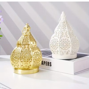 Gold Metal Moroccan Style <b>Lantern</b> <b>Set</b> with Intricate Cutwork Warm LED Glow Perfect for Festive Home and Table Decor - Product Image 4