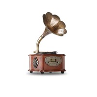 Tourne-disque rétro platine vinyle tout en un phonographe vintage Gramophone nostalgique pour LP avec haut-parleur intégré en corne de cuivre