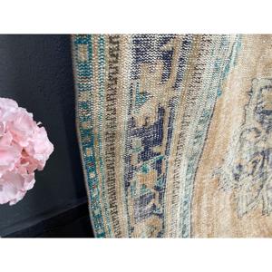 พรมวินเทจขนาดใหญ่ 6x9.8 ฟุต พรมตุรกี ลายต้นไม้และพืชสีน้ำเงิน พรมขนสัตว์ - Product Image 4