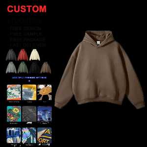 เสื้อฮู้ดดี้สตรีทแวร์คุณภาพสูง พิมพ์โลโก้ได้ ผ้าฟลีซเนื้อนุ่ม สไตล์วินเทจ ซ้อนสองชั้น ล้างสีแบบแอซิด ทำสีซีดแบบโดนแดด แต่งขาดๆ มีกระเป๋า - Product Image 1