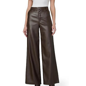 Pantalon en cuir pour femme, hiver, taille mi-haute, coupe droite, ajustement régulier, écologique, coupe-vent, respirant, confortable, longueur totale, bon - Product Image 1