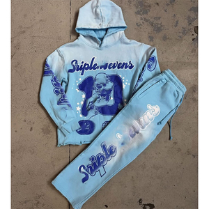 Custom Sun Faded Streetwear 100% algodón pesado sólido pulóver sudor traje serigrafiado Sudadera con capucha chándal corto - Product Image 2