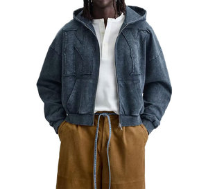 Sudadera con cremallera de algodón para hombre, sudadera con cremallera completa, ropa de calle, ropa deportiva cómoda informal de tela suave - Product Image 1