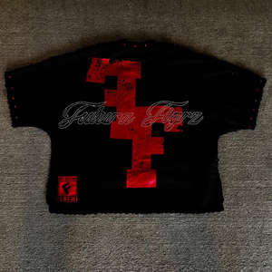 Camiseta Corta Personalizada para Hombre, Tejida, con Parches, Estilo Desgastado, Corte Cuadrado, Mangas Cortas, Impresión Serigrafiada, Bordado, Apliques, Pedrería, 100% - Product Image 6