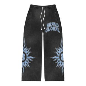 Pierna holgada pantalones de chándal Vintage de lujo lavado ácido recto de alta calidad Algodón Y2K impresión impresa de punto logotipo personalizado hombres negro - Product Image 6