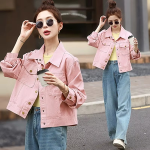 2025 nouvelles femmes Denim veste courte ample vêtements d'extérieur décontractés avec bouton décoration hiver coupe-vent manteau pour printemps automne - Product Image 6