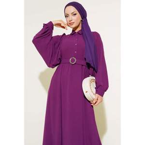 ชุดเดรสเชิ้ตคอปกแขนบอลลูนสีม่วง - Product Image 2