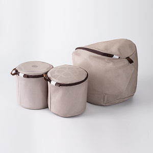 Double-Layer Mesh Portable Foldable Laundry <b>Bag</b> | Round Shape | Anti-Deformation | Durable Coffee Color | 40x40cm | Made Taiwan - Product Image 3