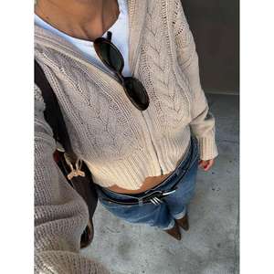 Cárdigan de Punto Trenzado con Parches de Piel Sintética para Mujer, Estilo Casual de Invierno - Product Image 4