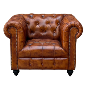 Leather Upholstered Chesterfield Wooden Arm Chair Durable Construction Eco-Friendly Comfortable Cushioning Timeless Bedroom - Product Image 1