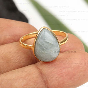 Anillo de Aguamarina natural 925 plata esterlina 10x14mm forma de pera micrón chapado en oro eternidad bisel fino hecho a mano Vaishnavi gemas - Product Image 3